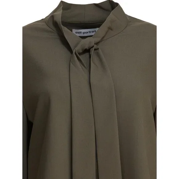 Self-Portrait Twill Blouse With Bow Collar tag size 12 Women